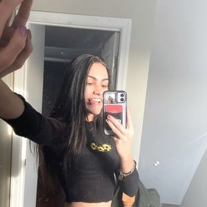 cropped black sunflower top